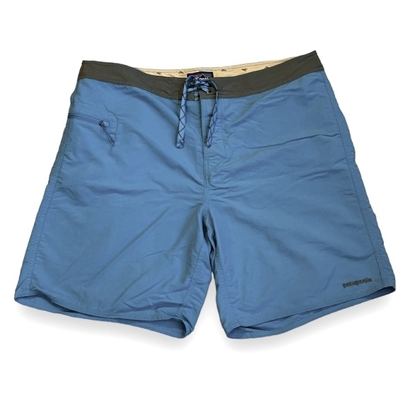 Patagonia Nylon Wavefarer Board Shorts 19" Swim Trunks Blue Unlined Beach SZ 38 - Picture 1 of 8